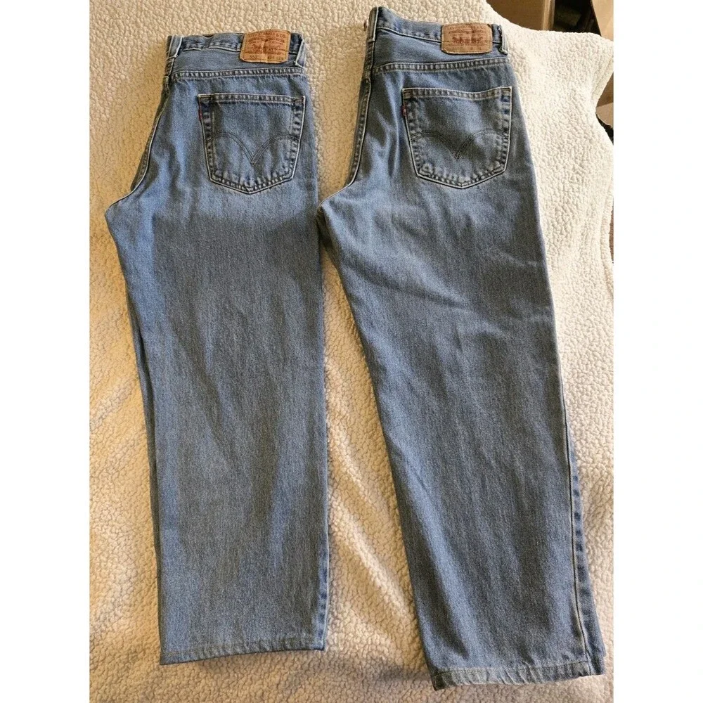Levis 550 Relaxed Fit 2 Pair Men's W34 Distressed Light Wash Jeans Hemmed L27